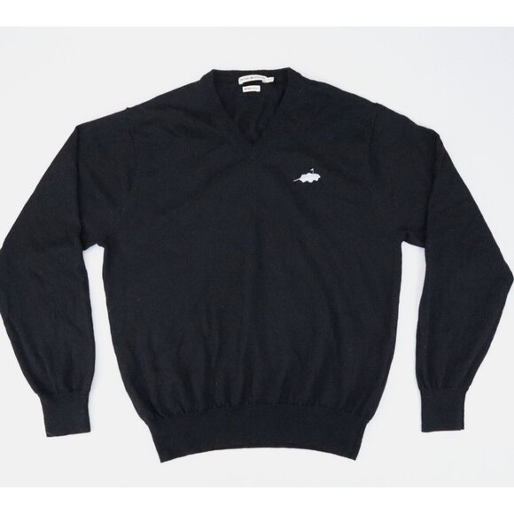 Peter Millar Sweater Mens L Black V-Neck Pullover Merino‎ Wool Blend Golf Logo - Picture 1 of 6